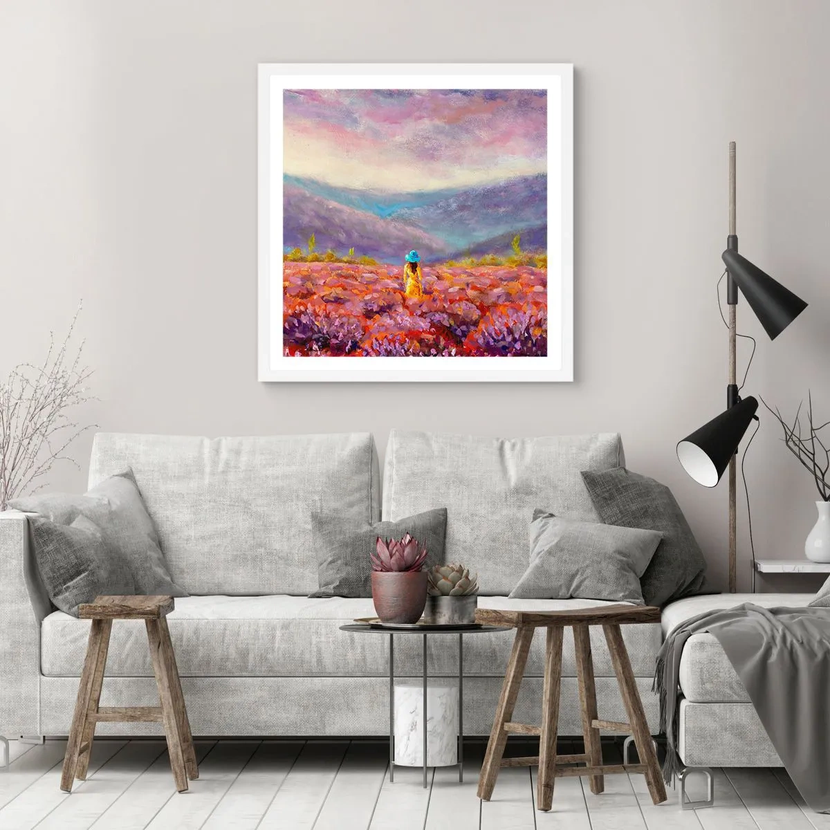 Plakat w białej ramie - W lawendowym świecie - 60x60 cm