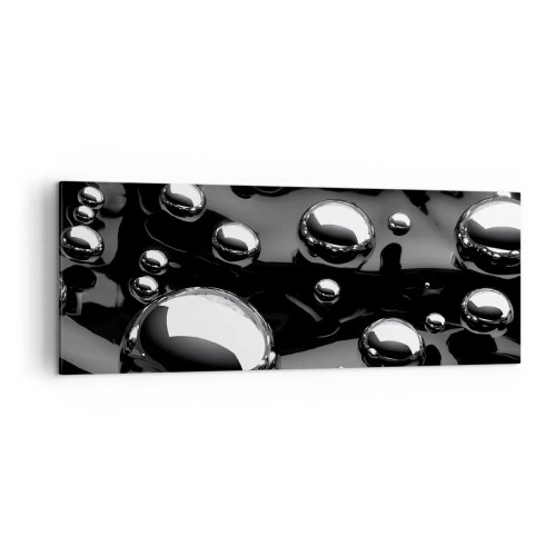 Obraz na płótnie - Abstrakcyjne krople na czarnej powierzchni - 140x50cm - Z czarnej toni - Nowoczesna dekoracja ścienna do salonu i sypialni ARTTOR