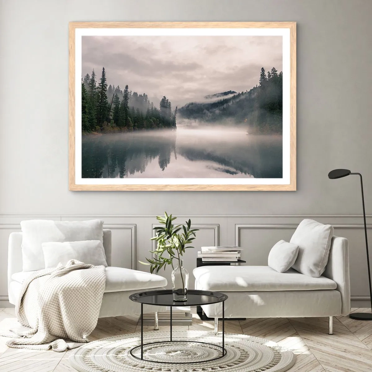 Plakat w ramie jasny dąb - W zadumie, we mgle - 100x70 cm