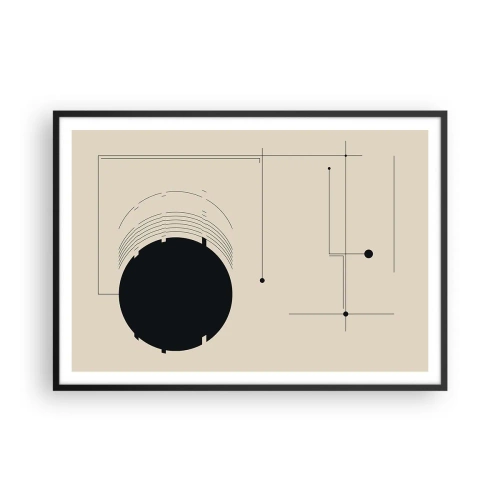 Plakat w czarnej ramie - Czarne geometryczne linie i okrąg na beżowym tle - 100x70cm - Sprężysta i dynamiczna kompozycja - Nowoczesna dekoracja ścienna do salonu i sypialni ARTTOR