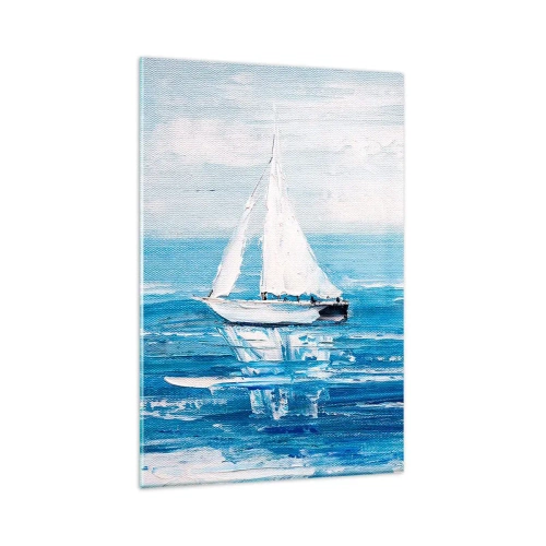 Obraz na szkle - Jachty na błękitnym morzu w artystycznym stylu - 80x120cm - Z przyjacielem u boku - Nowoczesna dekoracja ścienna do salonu i sypialni ARTTOR