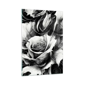 Obraz na szkle - Czarno-białe róże w eleganckiej kompozycji - 80x120cm - Zawsze królowa - Nowoczesna dekoracja ścienna do salonu i sypialni ARTTOR