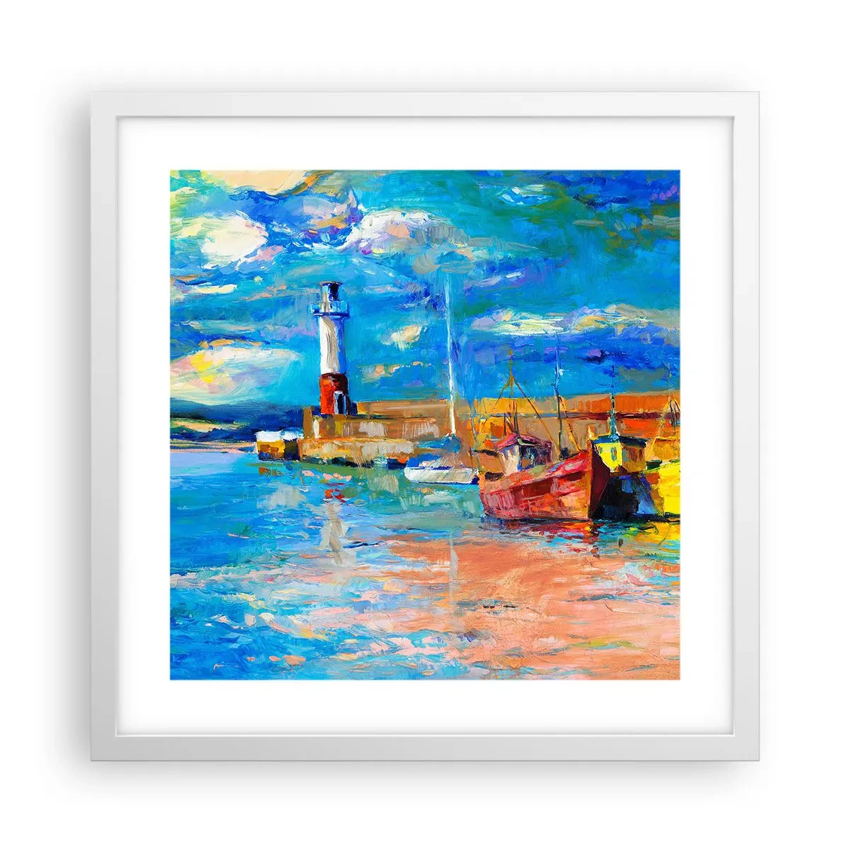 Plakat w białej ramie - Popołudnie w tęczowej zatoce - 40x40 cm
