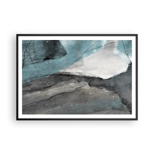 Plakat w czarnej ramie - Abstrakcyjna kompozycja w odcieniach szarości i błękitu - 100x70cm - Abstrakcja: skały i lód - Nowoczesna dekoracja ścienna do salonu i sypialni ARTTOR