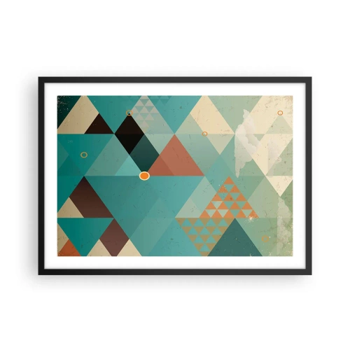 Plakat w czarnej ramie - Geometryczne wzory w odcieniach turkusu i brązu - 70x50cm - Jedność wielości, wielość jedności - Nowoczesna dekoracja ścienna do salonu i sypialni ARTTOR