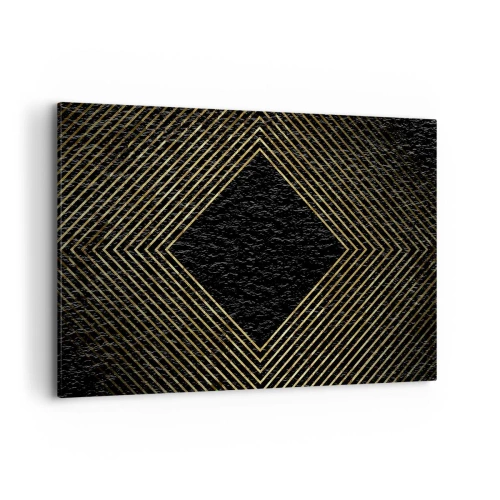 Obraz na płótnie - Czarne tło z geometrycznym wzorem złotych linii - 120x80cm - Geometria w stylu glamour - Nowoczesna dekoracja ścienna do salonu, kuchni i sypialni ARTTOR