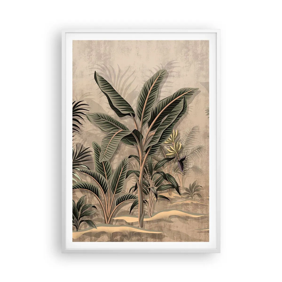 Plakat w białej ramie - Rycina w kolonialnym stylu - 70x100 cm