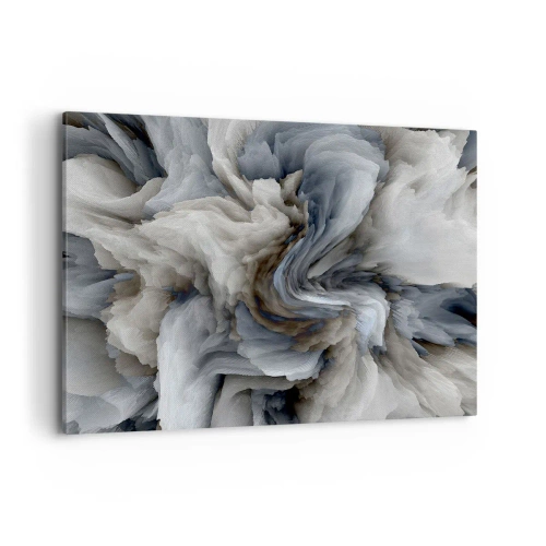 Obraz na płótnie - Abstrakcyjny wir w odcieniach szarości i błękitu - 100x70cm - Kamień i kwiat - Nowoczesna dekoracja ścienna do salonu, kuchni i sypialni ARTTOR