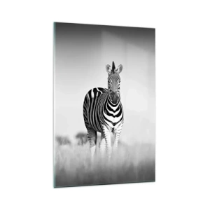 Obraz na szkle - Dwie zebry na sawannie w monochromatycznym stylu - 80x120cm - A jednak świat jest czarno-biały - Nowoczesna dekoracja ścienna do salonu i sypialni ARTTOR