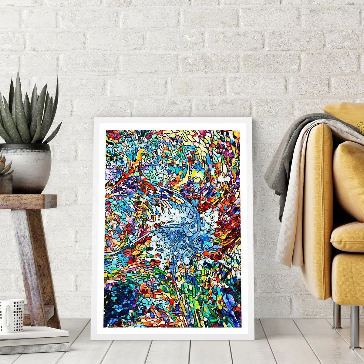 Plakat w białej ramie - Witraż kroplisty - 70x100 cm