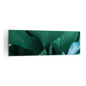Obraz na płótnie - Zielone liście w minimalistycznej kompozycji - 160x50cm - Zwrócone do światła - Nowoczesna dekoracja ścienna do salonu i sypialni ARTTOR