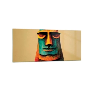 Obraz na szkle - Kolorowy posąg z Wyspy Wielkanocnej - 120x50cm - Posągowy, a sympatyczny - Nowoczesna dekoracja ścienna do salonu i sypialni ARTTOR