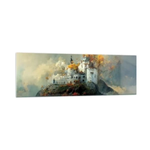 Obraz na szkle - Zamek na wzgórzu otoczony jesiennymi drzewami - 160x50cm - Początek romantycznej opowieści - Nowoczesna dekoracja ścienna do salonu i sypialni ARTTOR