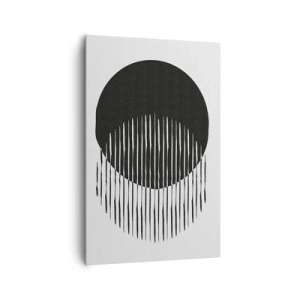 Obraz na płótnie - Dwa nakładające się koła z liniami w czerni i bieli - 80x120cm - Jego alter ego - Nowoczesna dekoracja ścienna do salonu i sypialni ARTTOR
