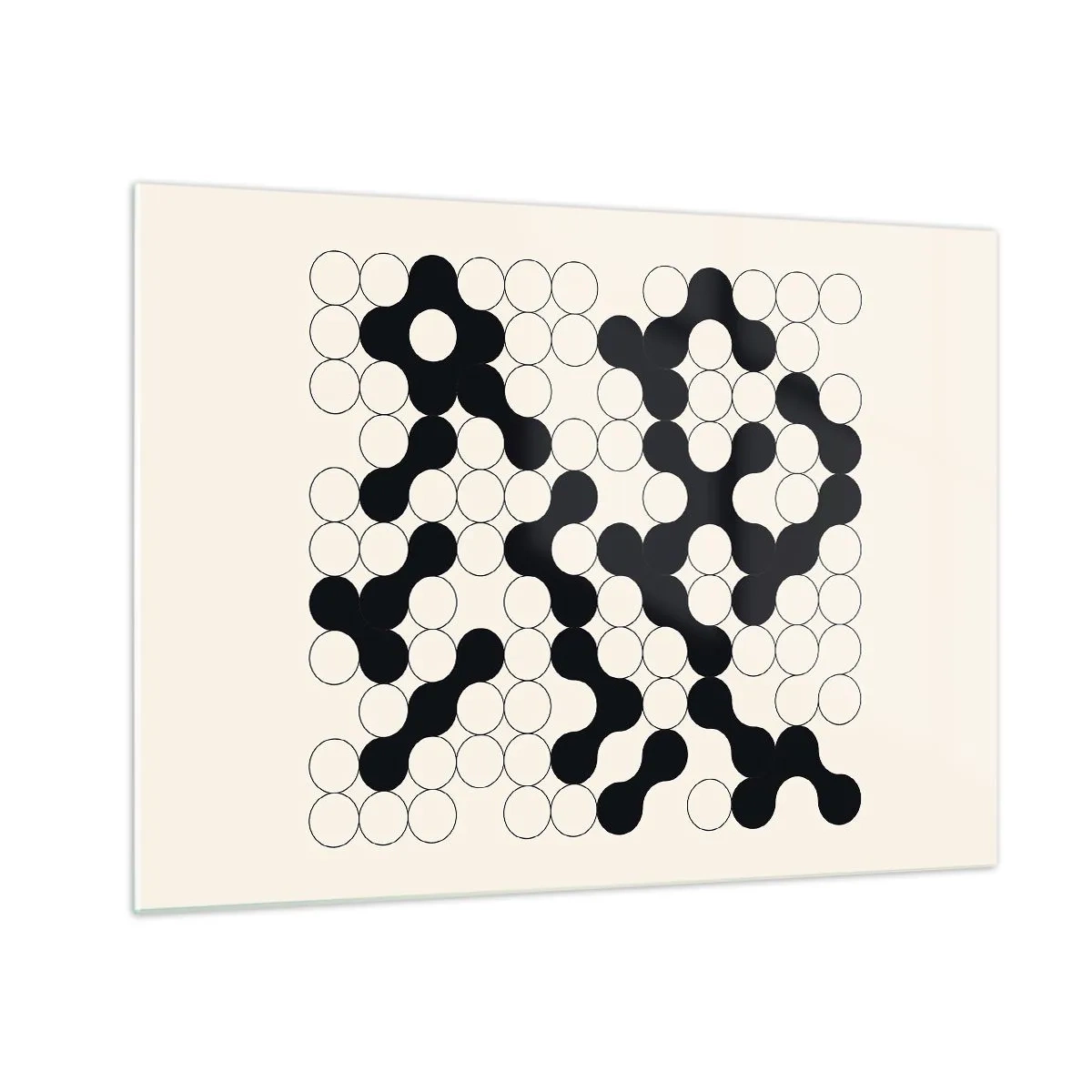 Obraz na szkle - Czarno-biała graficzna mozaika złożona z połączonych kropek - 70x50cm - Chińska gra – wariacja - Nowoczesna dekoracja ścienna do salonu i sypialni ARTTOR