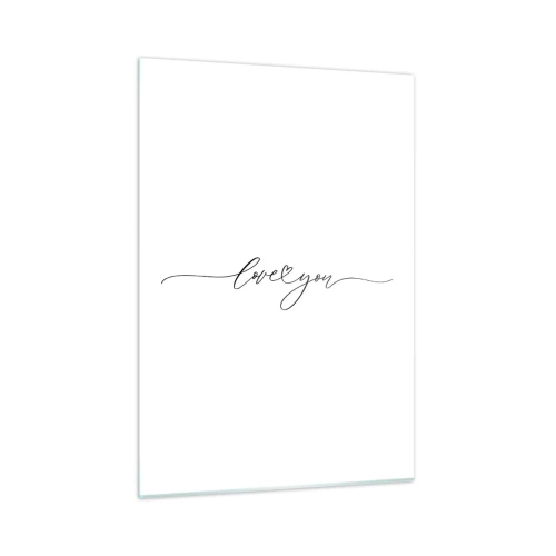 Obraz na szkle - Minimalistyczny napis love you na białym tle - 50x70cm - Czarno na białym - Nowoczesna dekoracja ścienna do salonu, kuchni i sypialni ARTTOR