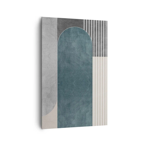 Obraz na płótnie - Geometryczna abstrakcja w odcieniach szarości i zieleni - 80x120cm - Kompozycja na poziomie - Nowoczesna dekoracja ścienna do salonu i sypialni ARTTOR