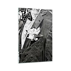 Obraz na szkle - Elegancka abstrakcja z mężczyzną w garniturze w czerni i bieli - 70x100cm - Tylko na pozór szary człowiek - Nowoczesna dekoracja ścienna do salonu i sypialni ARTTOR