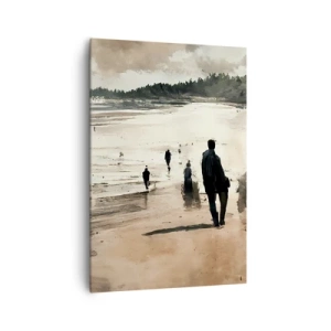 Obraz na płótnie - Spacerowicze na plaży w spokojnym pejzażu - 70x100cm - Przywołani - Nowoczesna dekoracja ścienna do salonu i sypialni ARTTOR