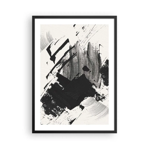 Plakat w czarnej ramie - Abstrakcyjne czarno-białe pociągnięcia pędzla - 50x70cm - Abstrakcja – ekspresja czerni - Nowoczesna dekoracja ścienna do salonu i sypialni ARTTOR