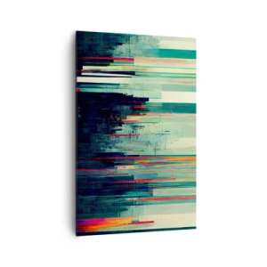 Obraz na płótnie - Abstrakcja z pionowymi liniami i miejską panoramą - 80x120cm - Futurystyczne miasto - Nowoczesna dekoracja ścienna do salonu i sypialni ARTTOR