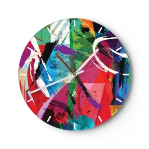 Zegar ścienny - Abstrakcyjny wzór z intensywnymi kolorami i dynamicznymi liniami - 30x30cm - Szybko, żywo i skocznie - Nowoczesna dekoracja ścienna do salonu, kuchni i sypialni ARTTOR