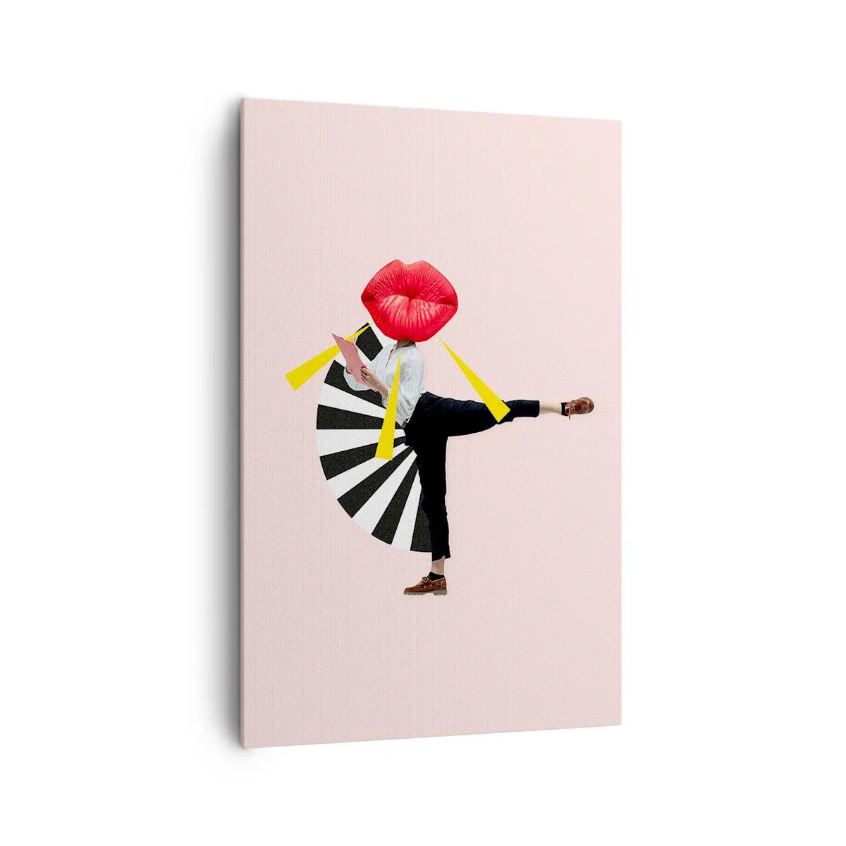 Obraz na płótnie - Surrealistyczna postać z ustami i geometrycznymi elementami - 80x120cm - Surrealistyczny pop-art - Nowoczesna dekoracja ścienna do salonu i sypialni ARTTOR