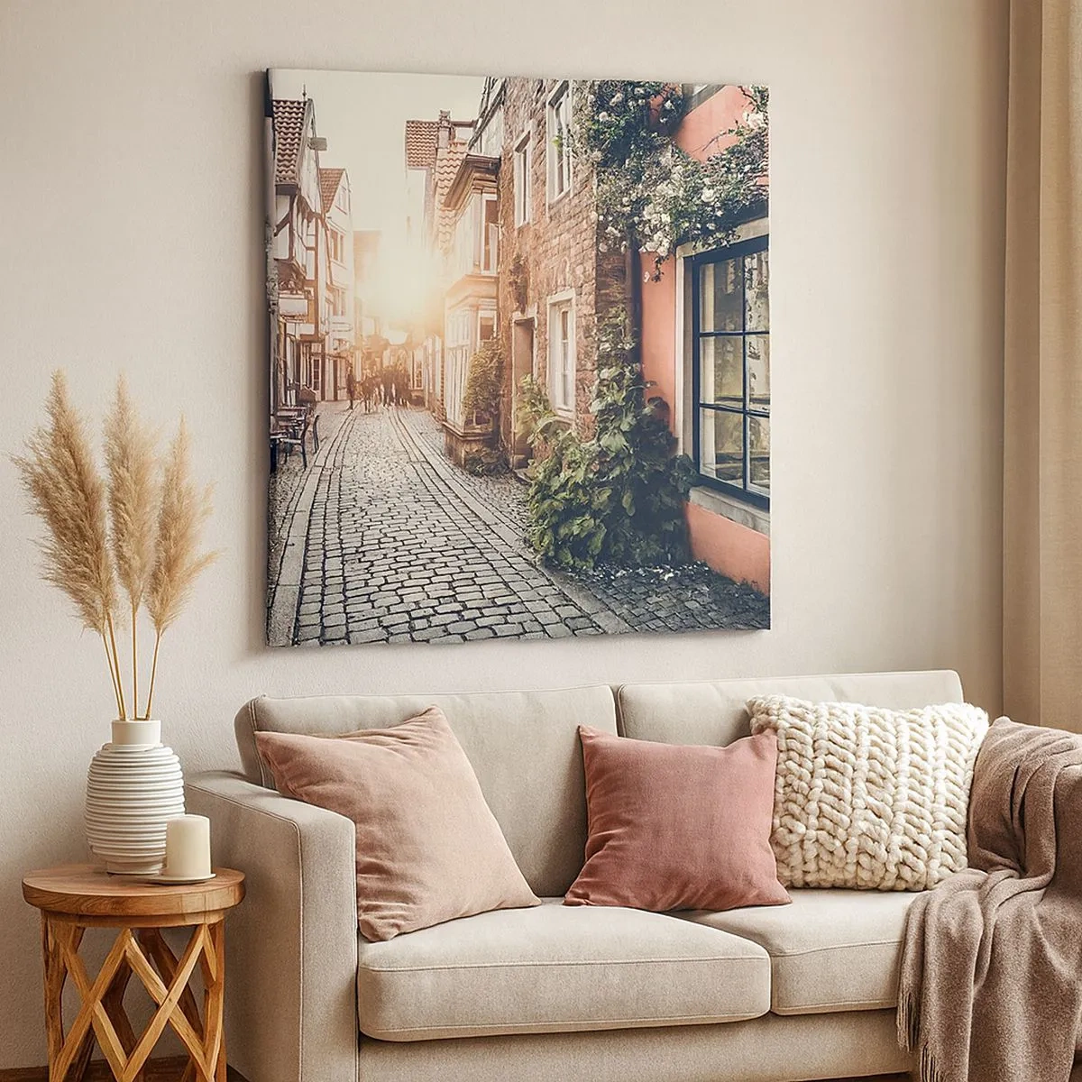 Obraz na płótnie - Różany zaułek w różowym blasku - 30x30 cm