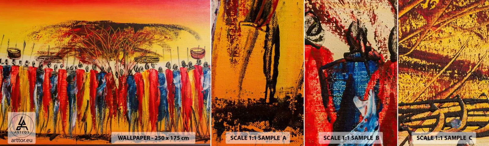 Fototapeta Próbka Samoprzylepna Deluxe Sticker - Tam, tam, tam tam idą - Sztuka, Ludzie, Afryka - 100x30 cm