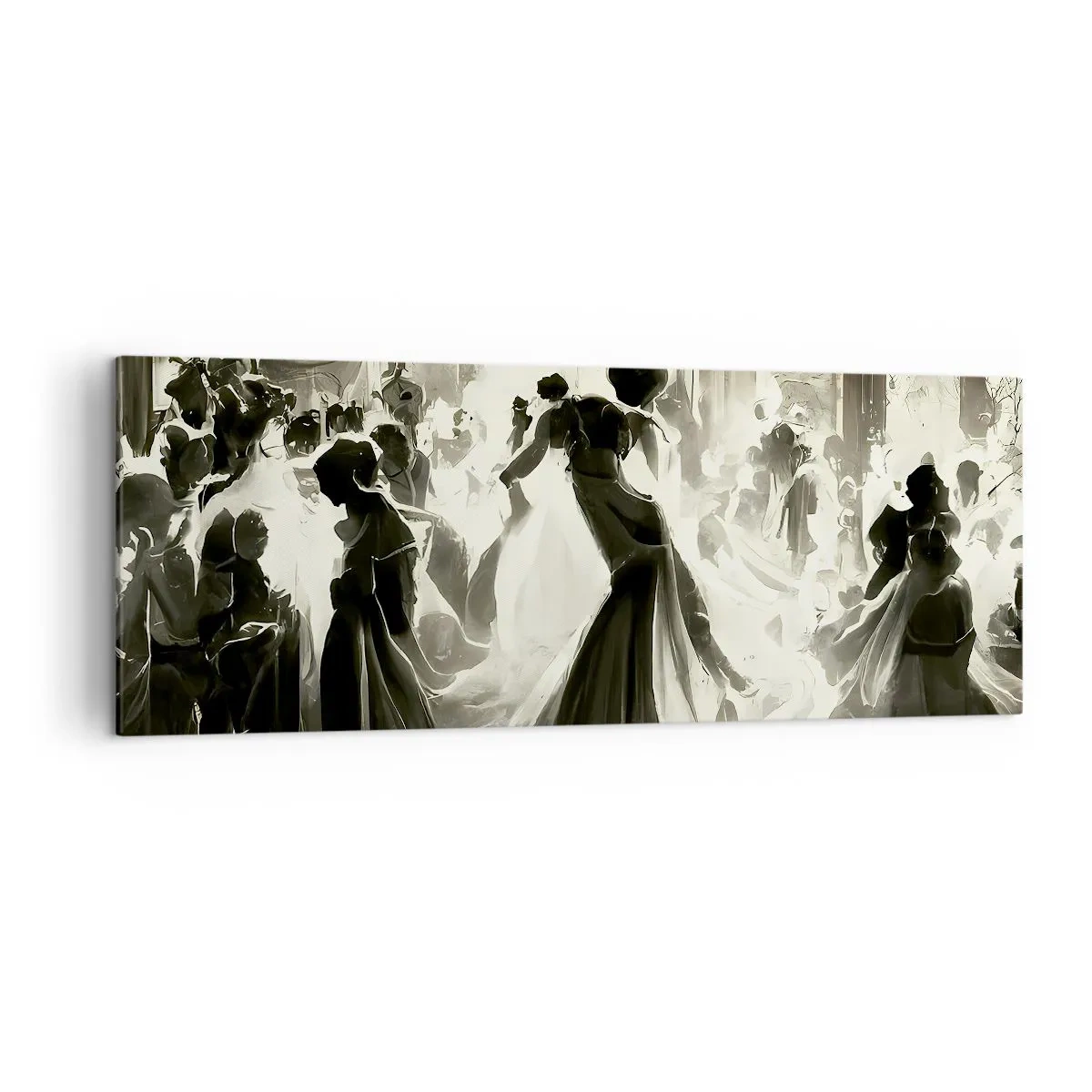 Obraz na płótnie - Bal w stylu retro w tonacji czarno-białej - 140x50cm - Wielka maskarada - Nowoczesna dekoracja ścienna do salonu i sypialni ARTTOR