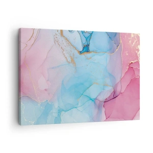 Obraz na płótnie - Abstrakcyjne pastelowe wzory z akcentami złota - 70x50cm - Spotkanie i przenikanie - Nowoczesna dekoracja ścienna do salonu i sypialni ARTTOR