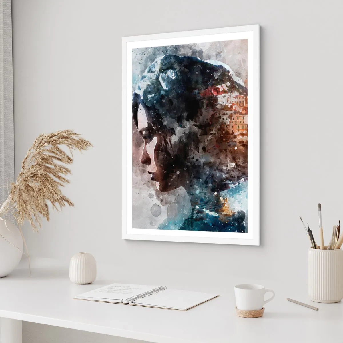 Plakat w białej ramie - Opowieść o dziewczynie z miastem w tle - 50x70 cm