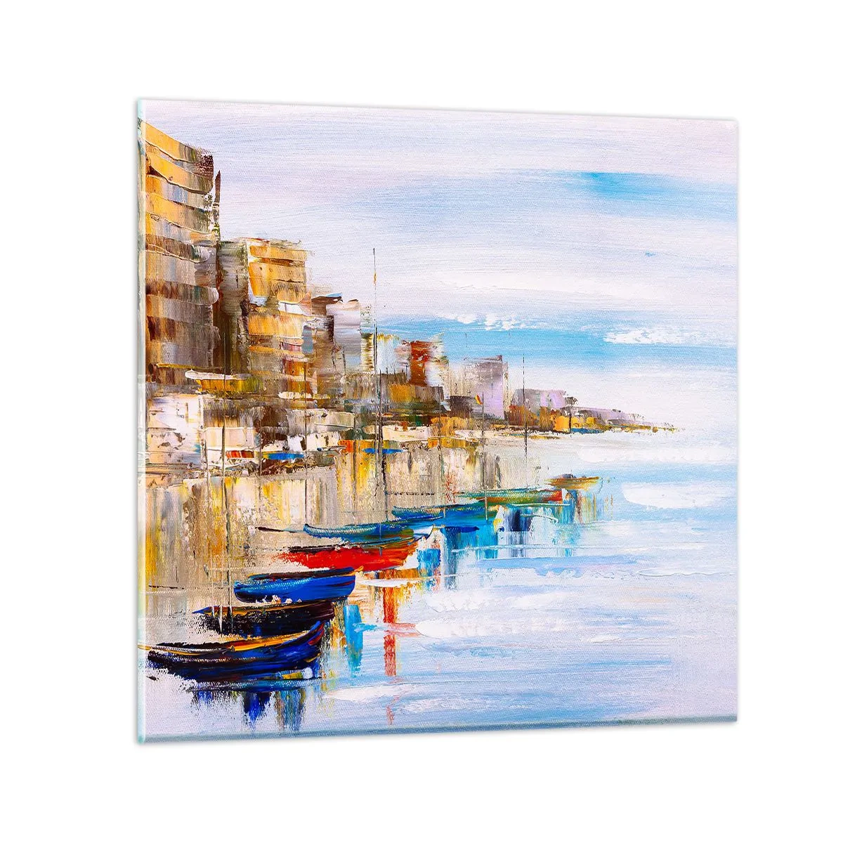 Obraz na szkle - Wielobarwna miejska przystań - 30x30 cm