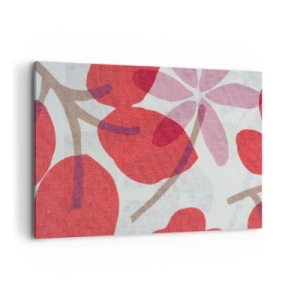 Obraz na płótnie - Kwiaty i liście w odcieniach czerwieni i różu - 100x70cm - Kompozycja kwiatowa w różu - Nowoczesna dekoracja ścienna do salonu, kuchni i sypialni ARTTOR