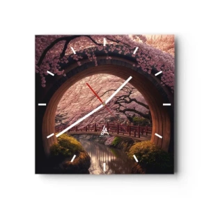 Zegar ścienny - Tradycyjny japoński most otoczony kwitnącymi wiśniami - 30x30cm - Japońska wiosna - Nowoczesna dekoracja ścienna do salonu i sypialni ARTTOR