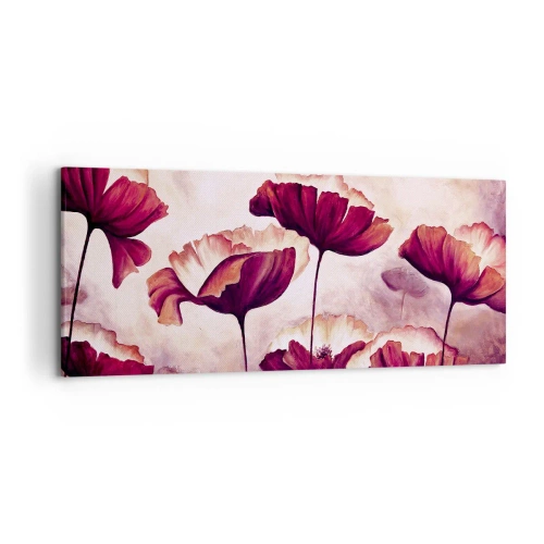 Obraz na płótnie - Kwiaty w odcieniach czerwieni i bieli na subtelnym tle - 120x50cm - Płatek czerwony i biały - Nowoczesna dekoracja ścienna do salonu i sypialni ARTTOR