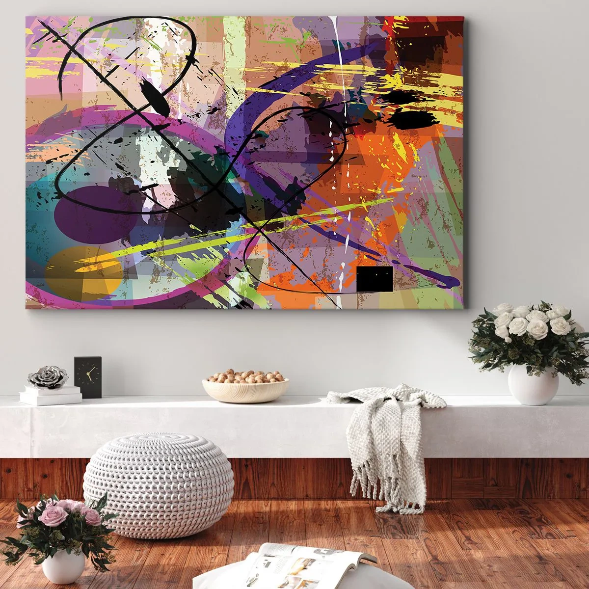 Obraz na płótnie - Można wprost lub naokoło - Kolorowy abstrakcyjny wzór z dynamicznymi liniami i kształtami - 70x50cm