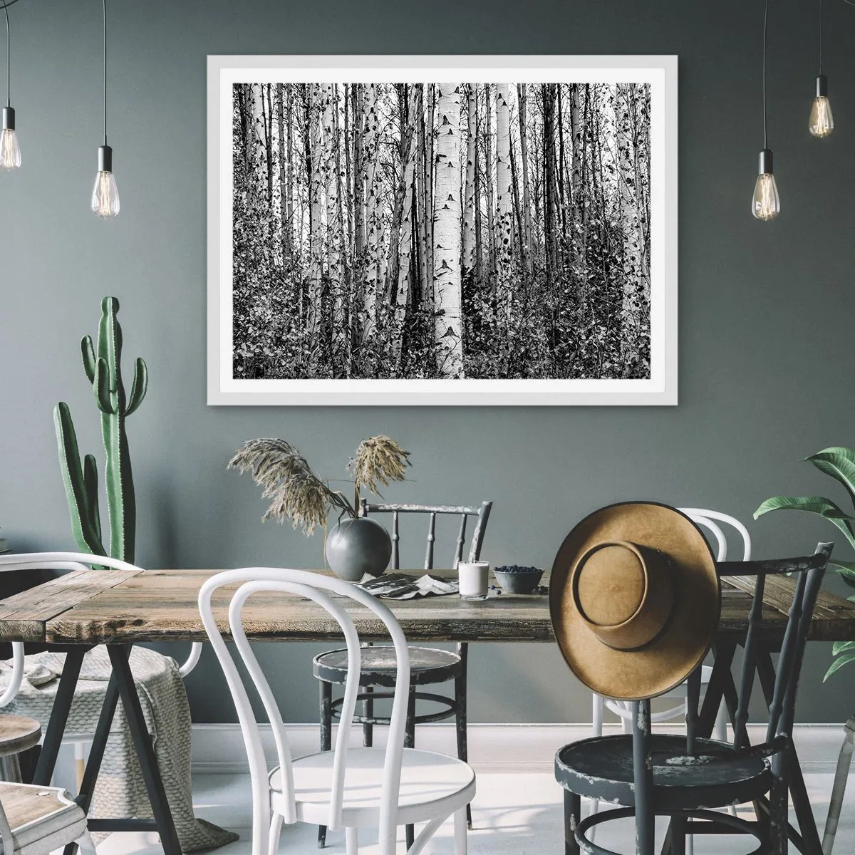 Plakat w białej ramie - Brzozowa kolumnada - 40x30 cm