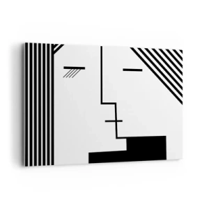 Obraz na płótnie - Geometryczna abstrakcja przedstawiająca pocałunek w czerni i bieli - 100x70cm - Po prostu pocałunek - Nowoczesna dekoracja ścienna do salonu, kuchni i sypialni ARTTOR