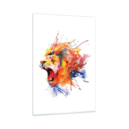 Obraz na szkle - Kolorowy portret lwa w dynamicznym stylu - 80x120cm - Wybuchnąć gniewem - Nowoczesna dekoracja ścienna do salonu i sypialni ARTTOR