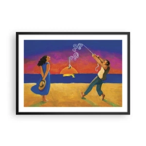 Plakat w czarnej ramie - Postacie nad morzem o zachodzie słońca - 70x50cm - Więcej niż gwiazdka z nieba - Nowoczesna dekoracja ścienna do salonu i sypialni ARTTOR