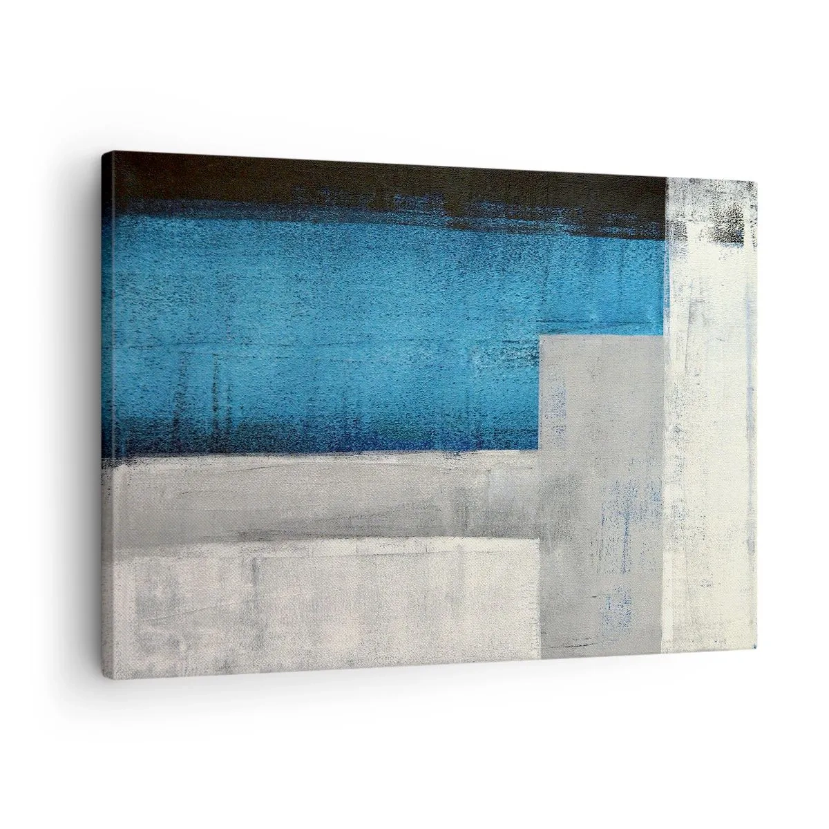 Obraz na płótnie - Abstrakcyjna kompozycja z odcieniami błękitu, szarości i bieli - 70x50cm - Kompozycja poetycka szarości i błękitu - Nowoczesna dekoracja ścienna do salonu i sypialni ARTTOR