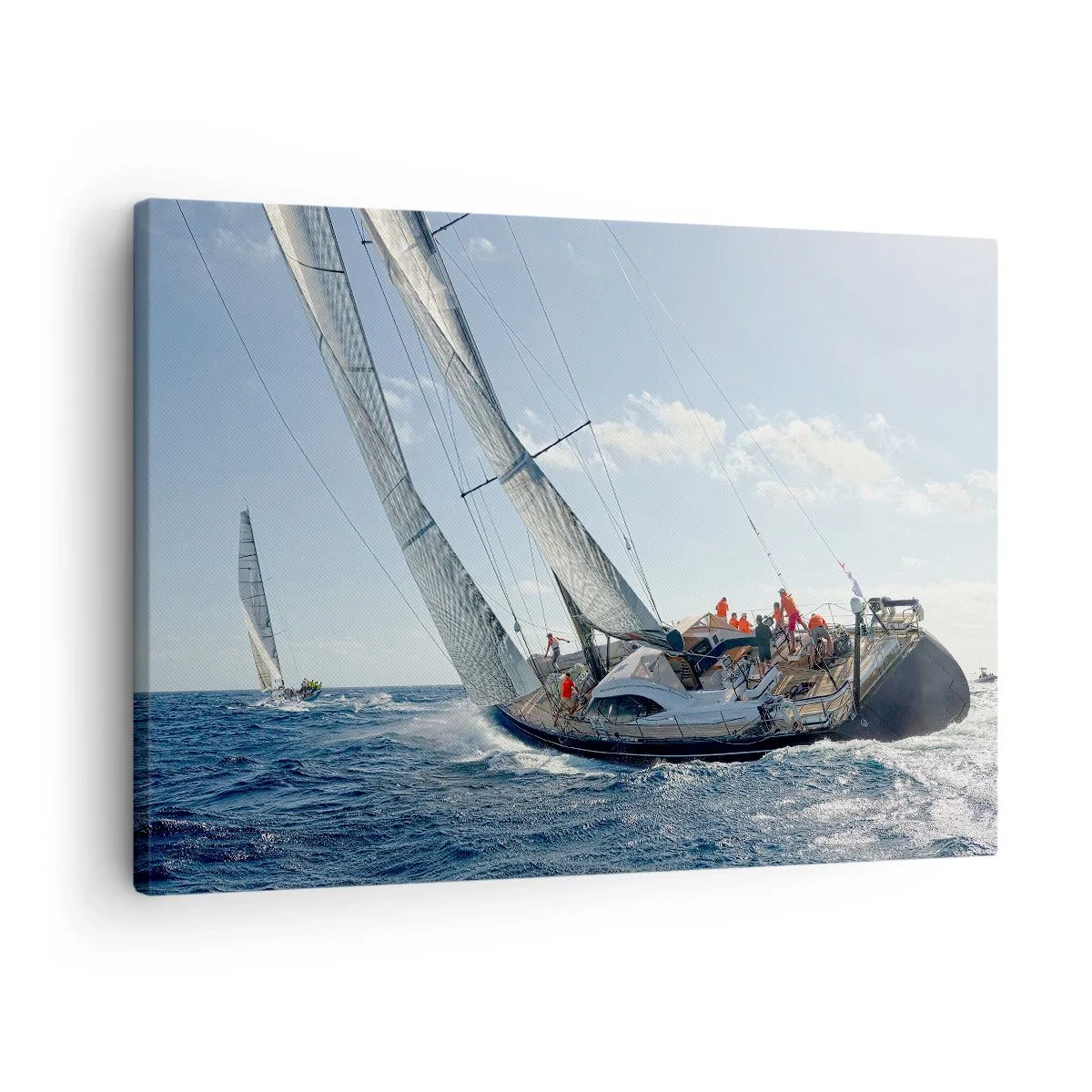 Obraz na płótnie - Wyścig jachtów na otwartym morzu pod błękitnym niebem - 70x50cm - Niech zwycięży lepszy - Nowoczesna dekoracja ścienna do salonu i sypialni ARTTOR