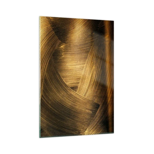 Obraz na szkle - Złote abstrakcyjne pociągnięcia pędzla - 80x120cm - W złotym labiryncie - Nowoczesna dekoracja ścienna do salonu i sypialni ARTTOR