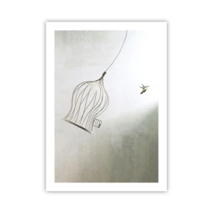 Plakat - Ptak opuszczający klatkę w minimalistycznym stylu - 50x70cm - W swoim żywiole - Nowoczesna dekoracja ścienna do salonu, kuchni i sypialni ARTTOR