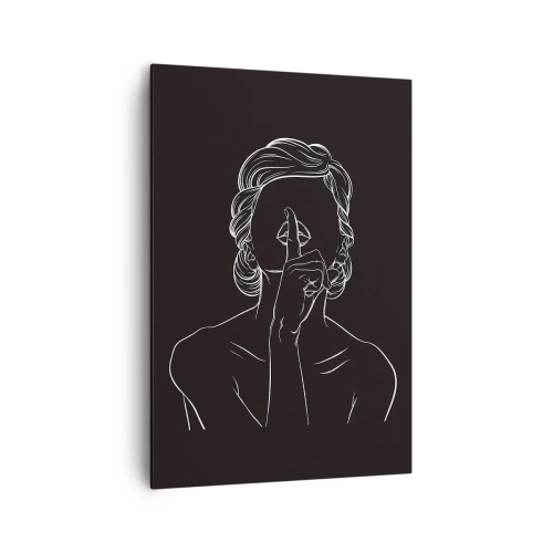 Obraz na płótnie - Minimalistyczna sylwetka kobiety na czarnym tle - 70x100cm - Piękno rozkwita w ciszy - Nowoczesna dekoracja ścienna do salonu i sypialni ARTTOR
