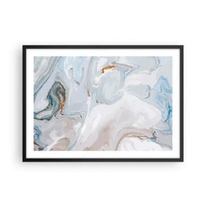 Plakat w czarnej ramie - Abstrakcyjne fale w tonacji błękitu i bieli - 70x50cm - Biel wypiętrzona - Nowoczesna dekoracja ścienna do salonu i sypialni ARTTOR