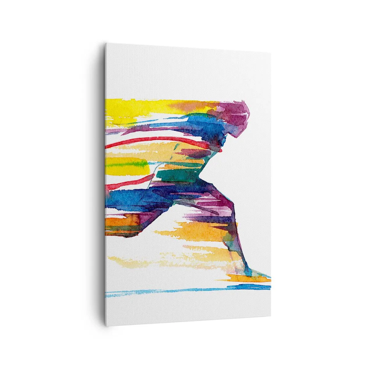 Obraz na płótnie - Biegacz w abstrakcyjnych kolorach symbolizujący dynamikę i energię - 80x120cm - Bieg przez tęczę - Nowoczesna dekoracja ścienna do salonu i sypialni ARTTOR