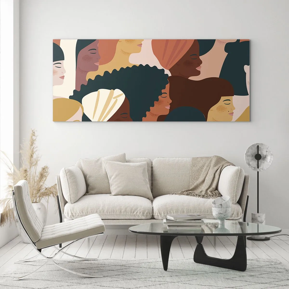 Obraz na szkle - Kolorowe profile kobiet w różnorodnych stylizacjach - 160x50cm - Tylko kobiecość - Nowoczesna dekoracja ścienna do salonu i sypialni ARTTOR