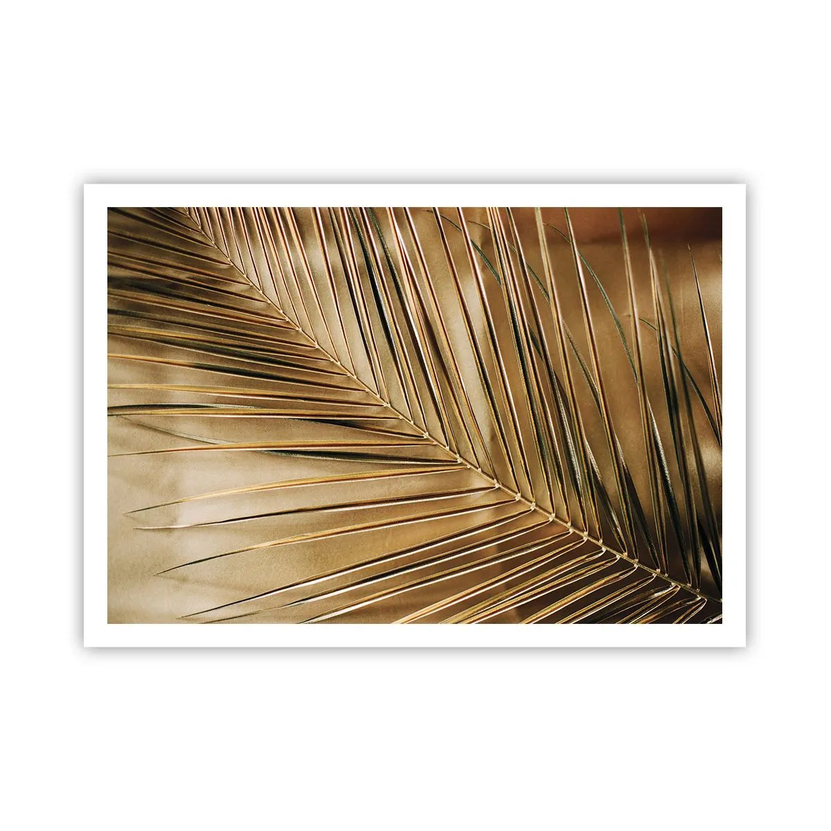 Plakat - Złota liść palmy na jednolitym tle - 100x70cm - Naturalna kolumnada - Nowoczesna dekoracja ścienna do salonu i sypialni ARTTOR